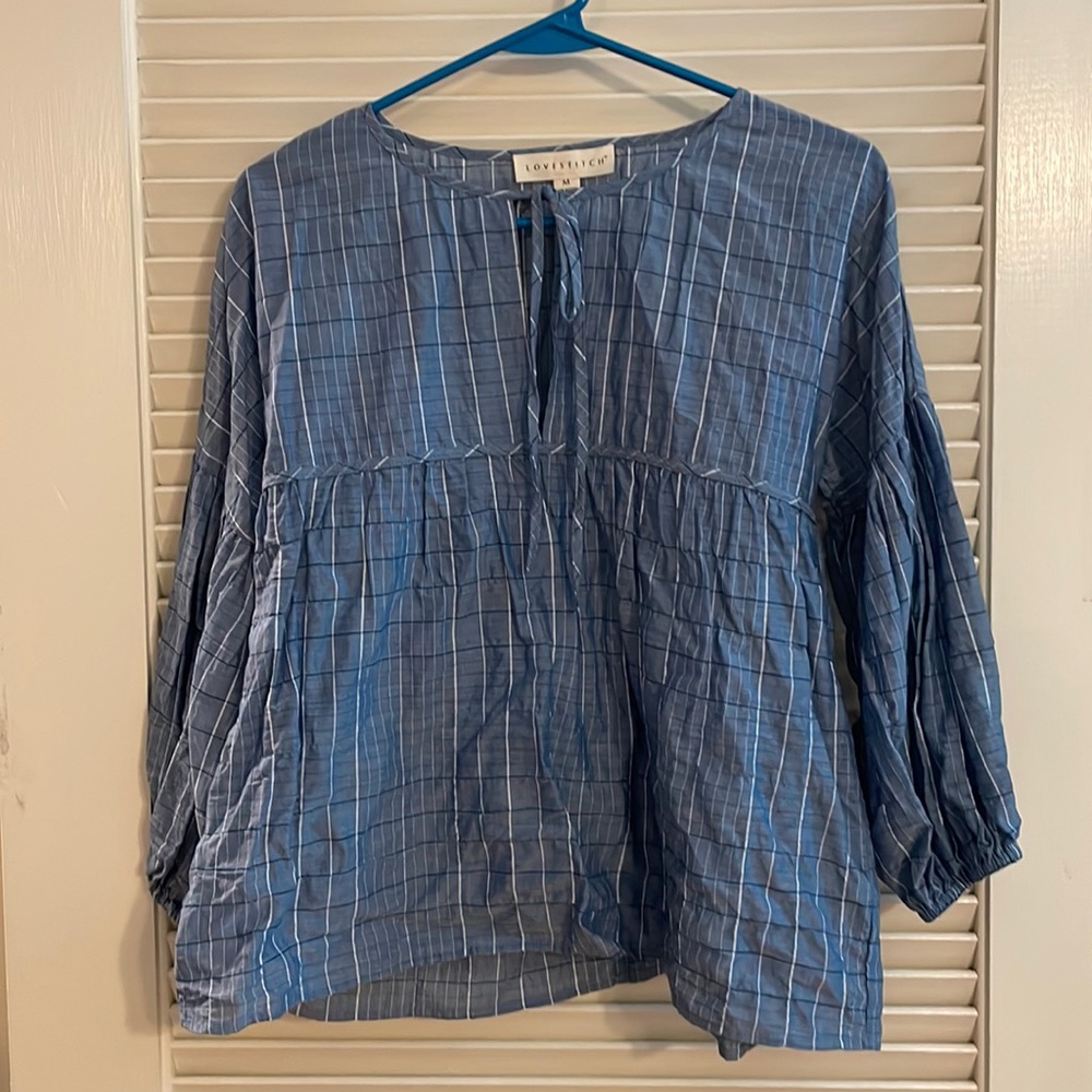 Blue plaid puff sleeve top from Lovestitch sz. M